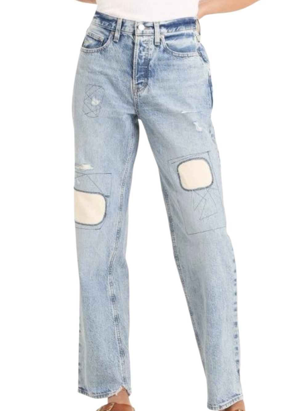 Universal Thread 90s Baggy Patchwork Jeans Mid Rise Distressed Sz 14R Grunge Y2K